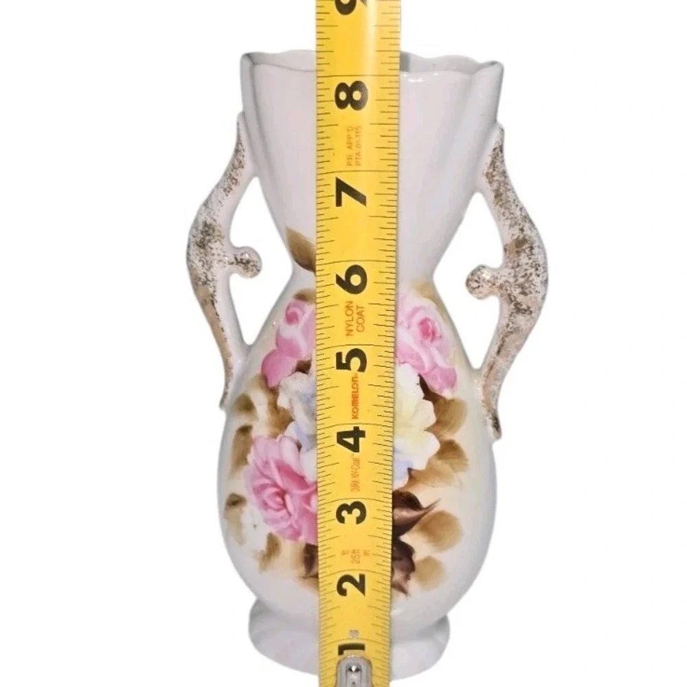 Ucagco Japan Vase Double‎ Handle Vintage 8 Inch Floral Hand Painted Porcelain